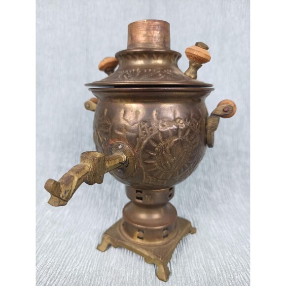 Mini Copper Samovar Water Heater Tea Kettle For Decoration Metal Art Shelf Decor - Picture 2 of 11